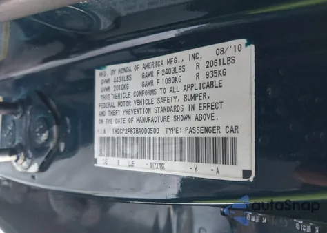 2011 Honda Accord 2.4 Ex-L from USA, damaged, VIN 1HGCP2F87BA000500